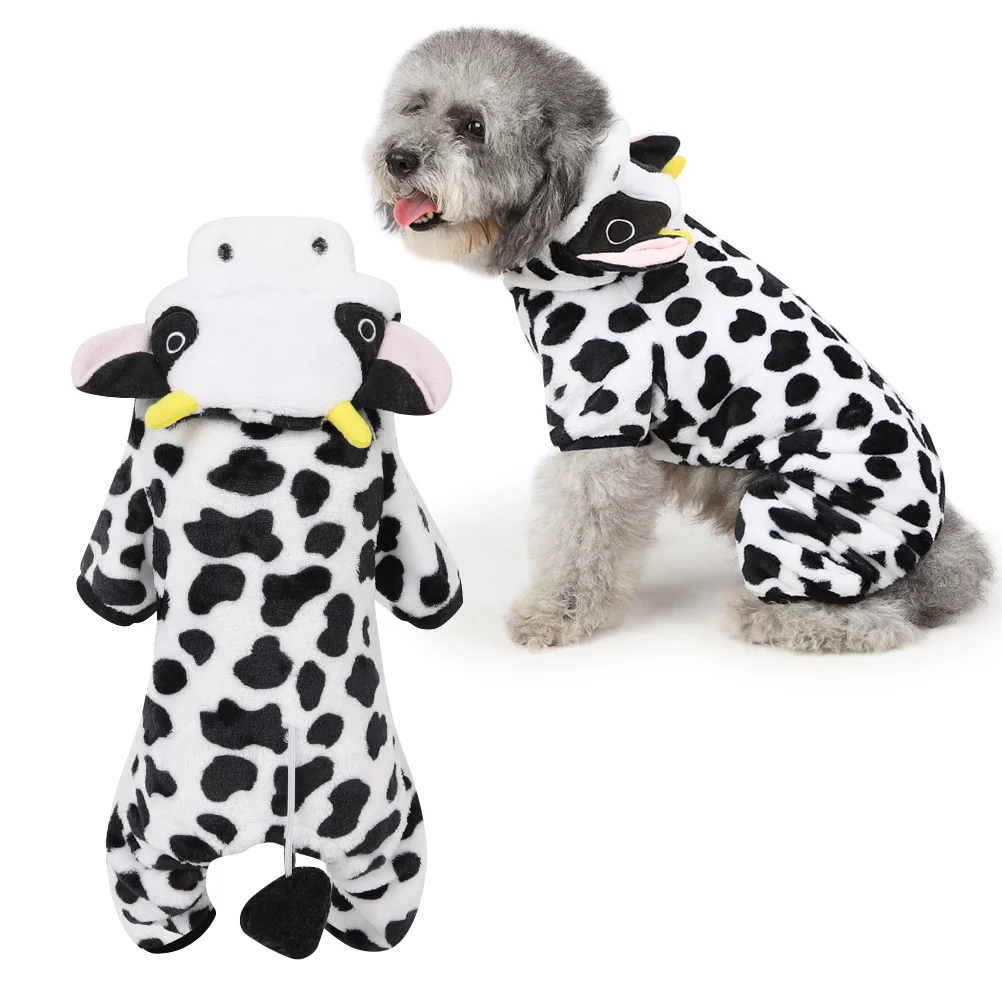 

Costume Cow Hoodie, Coral Fleece Puppy Christmas Clothes for Small Medium Dogs Halloween
