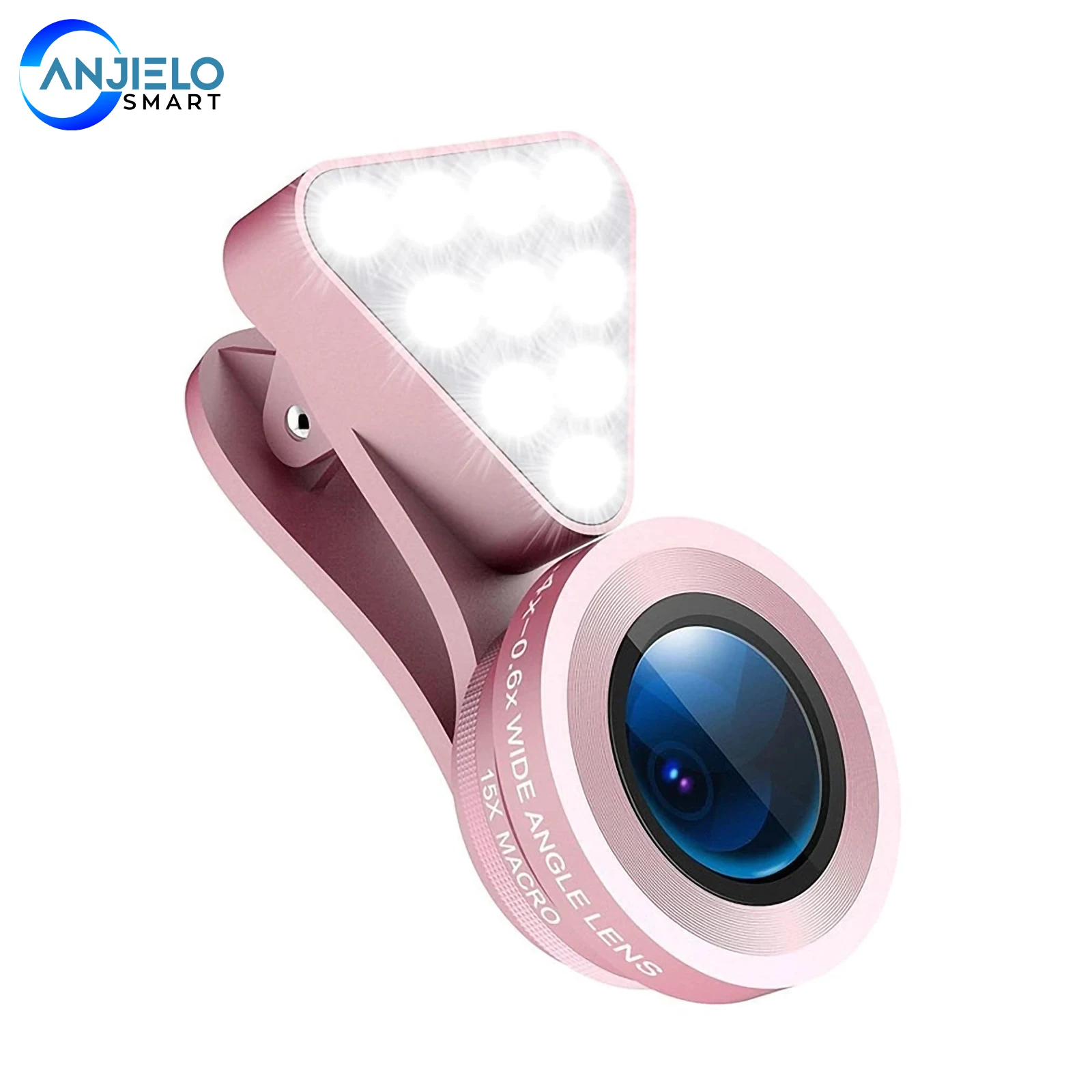 

Anjielosmart New 2 in 1 Cell Phone Lens Rechargeable Selfie LED Macro 0.4X-0.6X Wide Angle Lens Adjustable Clip On Fill Light