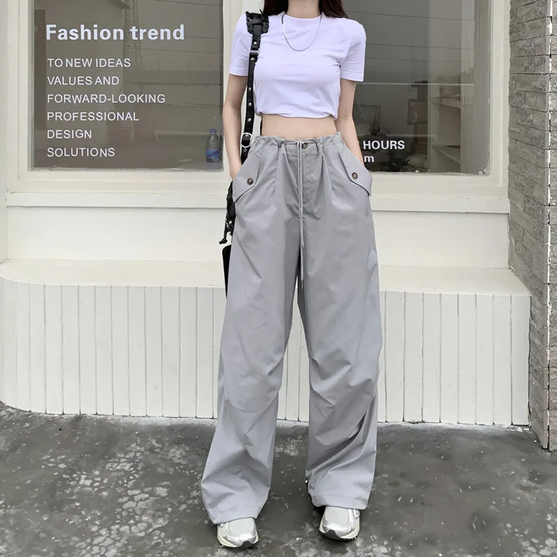 

Брюки-карго Y2k Techwear женские, серые штаны с парашютом, широкие мешковатые штаны в стиле хиппи и кпоп, модные спортивные брюки оверсайз в стиле Харадзюку