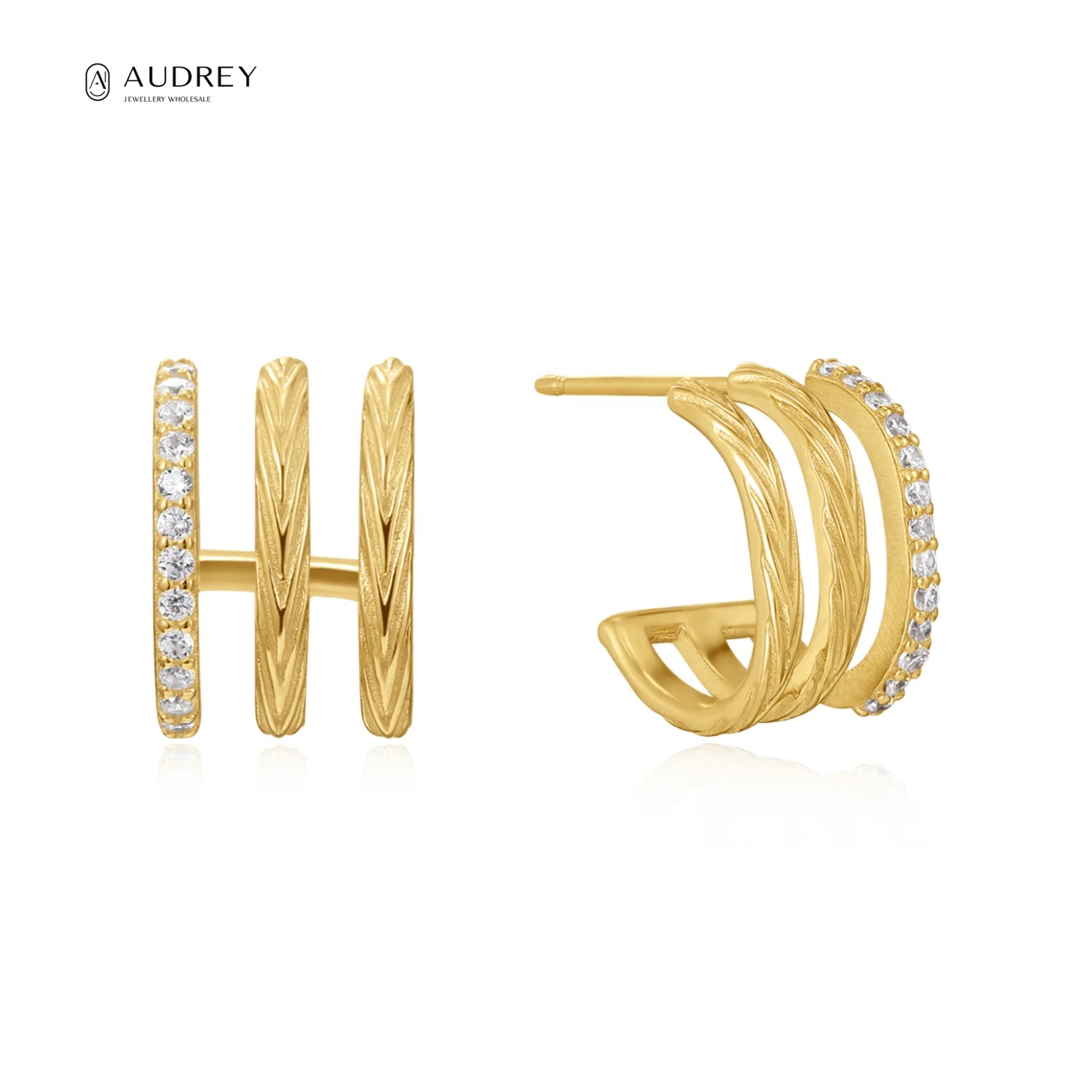 

Audrey Trendy Geometric Fine Jewellery Earring Sets Zircon 14k Plated Gold Vermeil 925 Sterling Silver Earrings