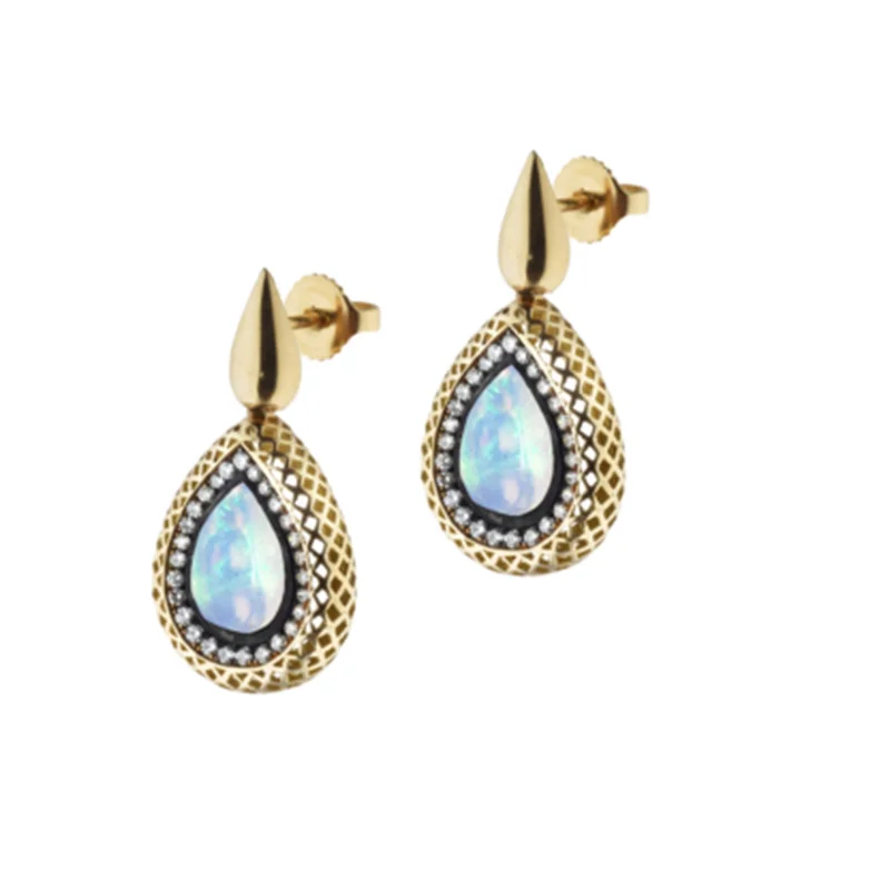 

Classic Drop Metal Inlaid Opal Ladies 925 Silver Post Hook Drop Earrings