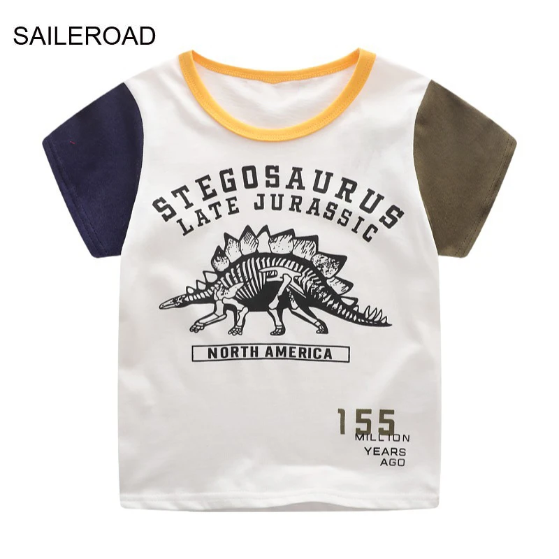 

SAILEROAD Summer T Shirt Cotton Short Sleeve Cartoon Dinosaur T-shirts Kids Tee Girl Tops Boys Children Clothes