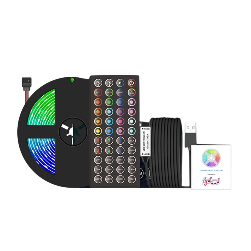 

Светодиодные лампы с изменением цвета, подсветка RGB с синхронизацией музыки, 44 инфракрасных пульта дистанционного управления, светодиодные лампы для домашней вечеринки, 5 м
