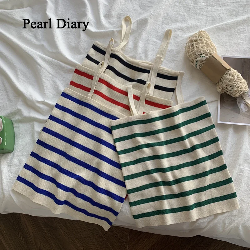 

Женский топ в полоску, без рукавов, в Корейском стиле
