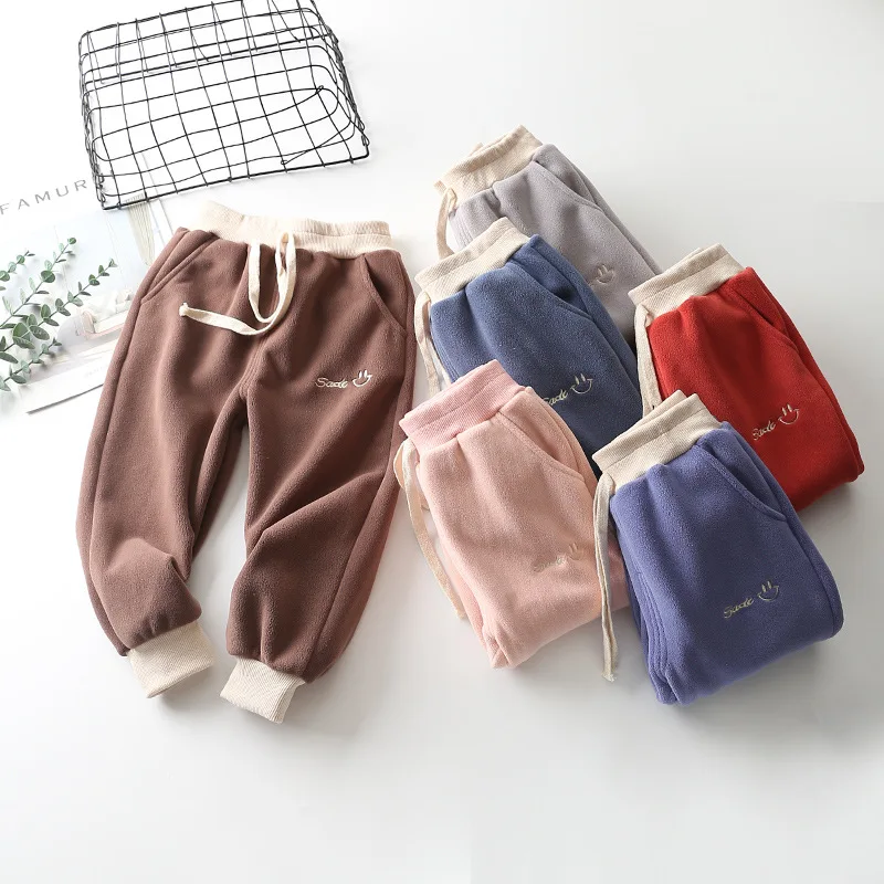 

Теплые спортивные повседневные брюки для маленьких мальчиков и девочек, детские Утепленные длинные брюки из флиса на осень и зиму для детей, детские спортивные брюки