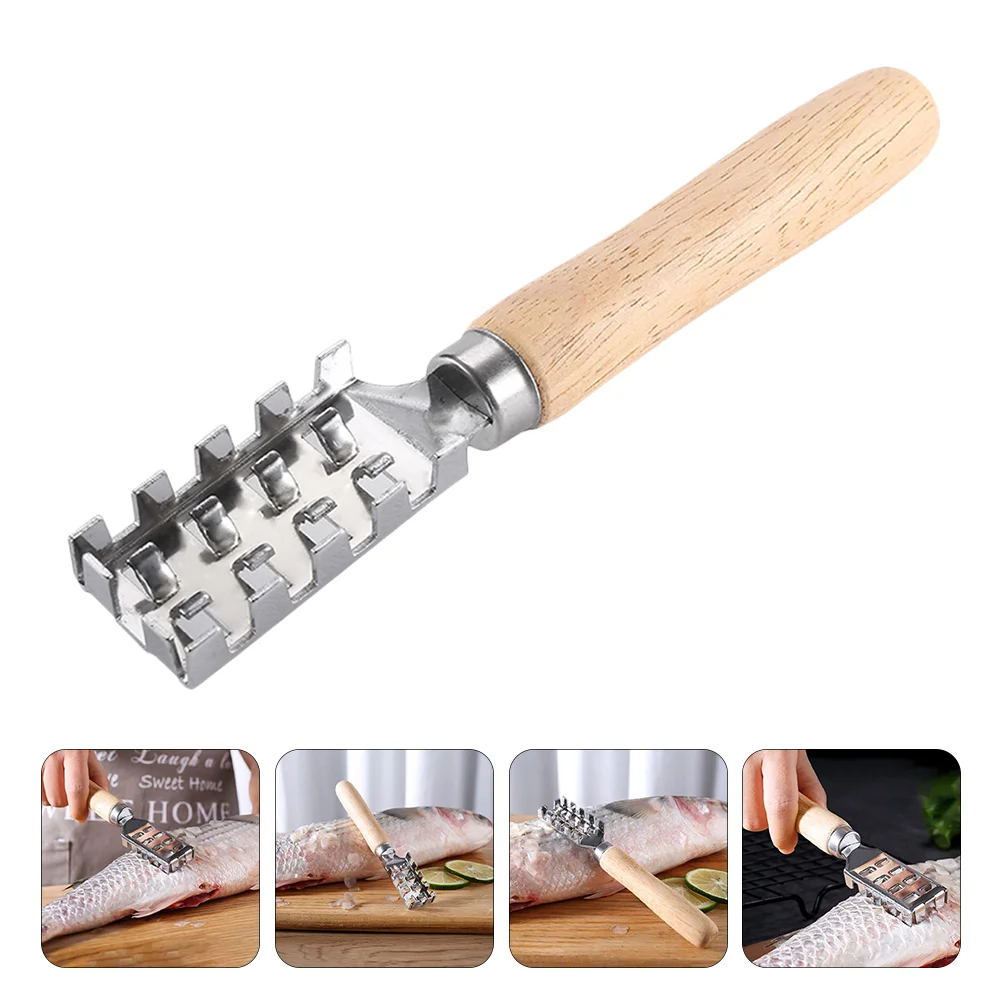 

2 Pcs Japanese Fish Scale Planer Wooden Handle Scraper Seafood Remover Kitchen Cleaning Tools Scaler Cleaner Veggie Peeler