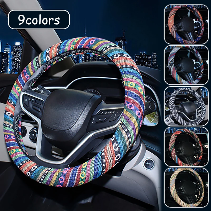 

Linen Ethnic Style Car Steering Wheel Cover Personality Trend Car Handle Cover Four Seasons Universal Interior Accessories