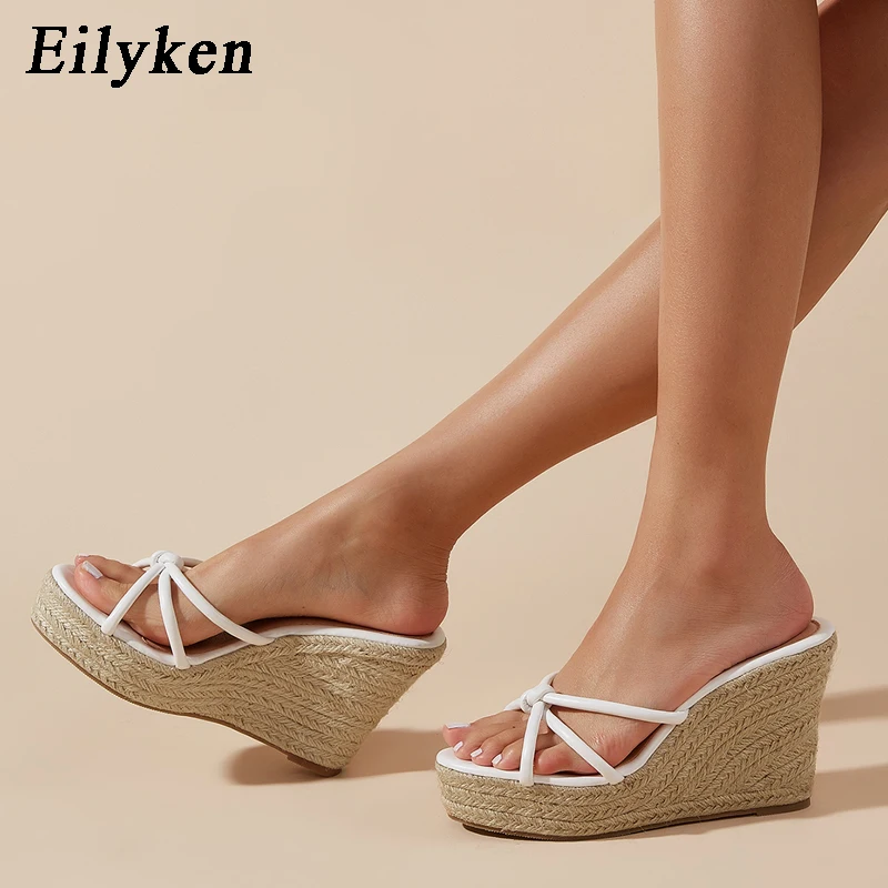 

Eilyken Fashion Brand Peep Toe Straw Braid Platform Slippers High Quality Sandals Women Wedges Heels Ladies Leisure Shoes