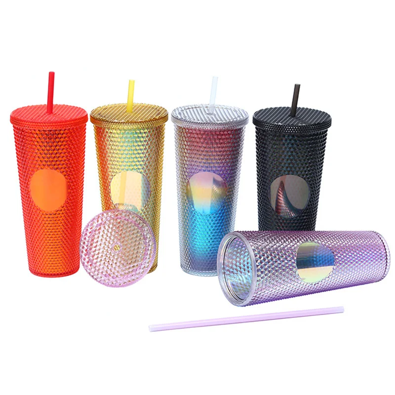 

710ml Summer Cold Water Cup with Double Straw Durian Plastic Coffee Cup