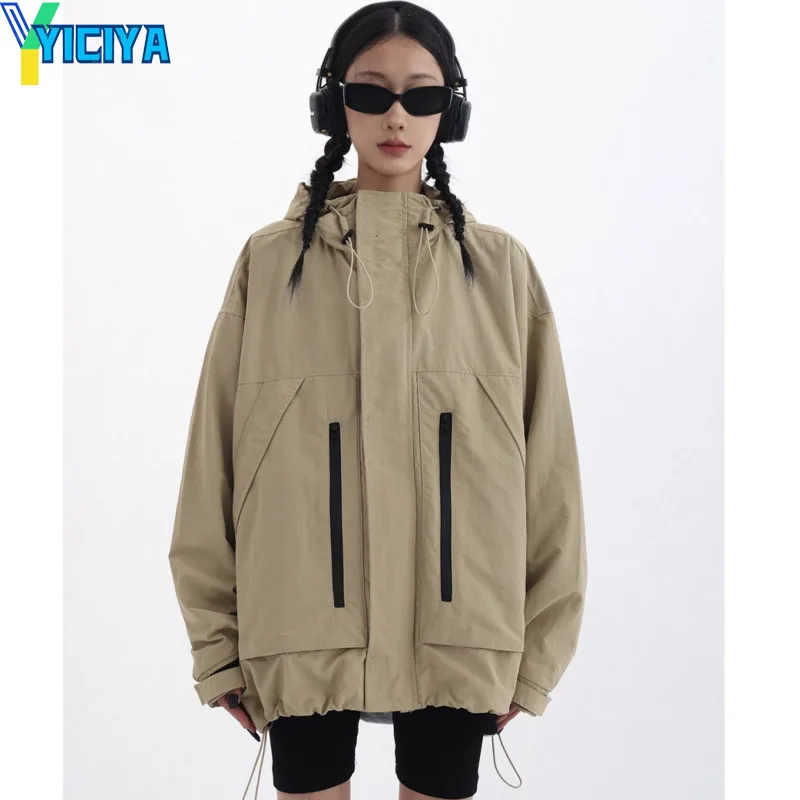 

YICIYA varsity jacket bomber women khaki oversized Hooded Zipper baseball Jackets Windbreak new coats winter streetwear JACKET