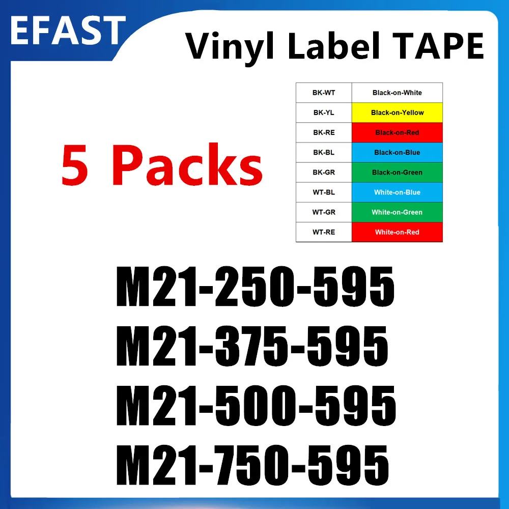 

5PK Vinyl Ribbon Cartridge Labels M21-750-595 M21-375-595 M21-500-595 Black on White Yellow Red For BMP21-PLUS,BMP21-LAB Printer