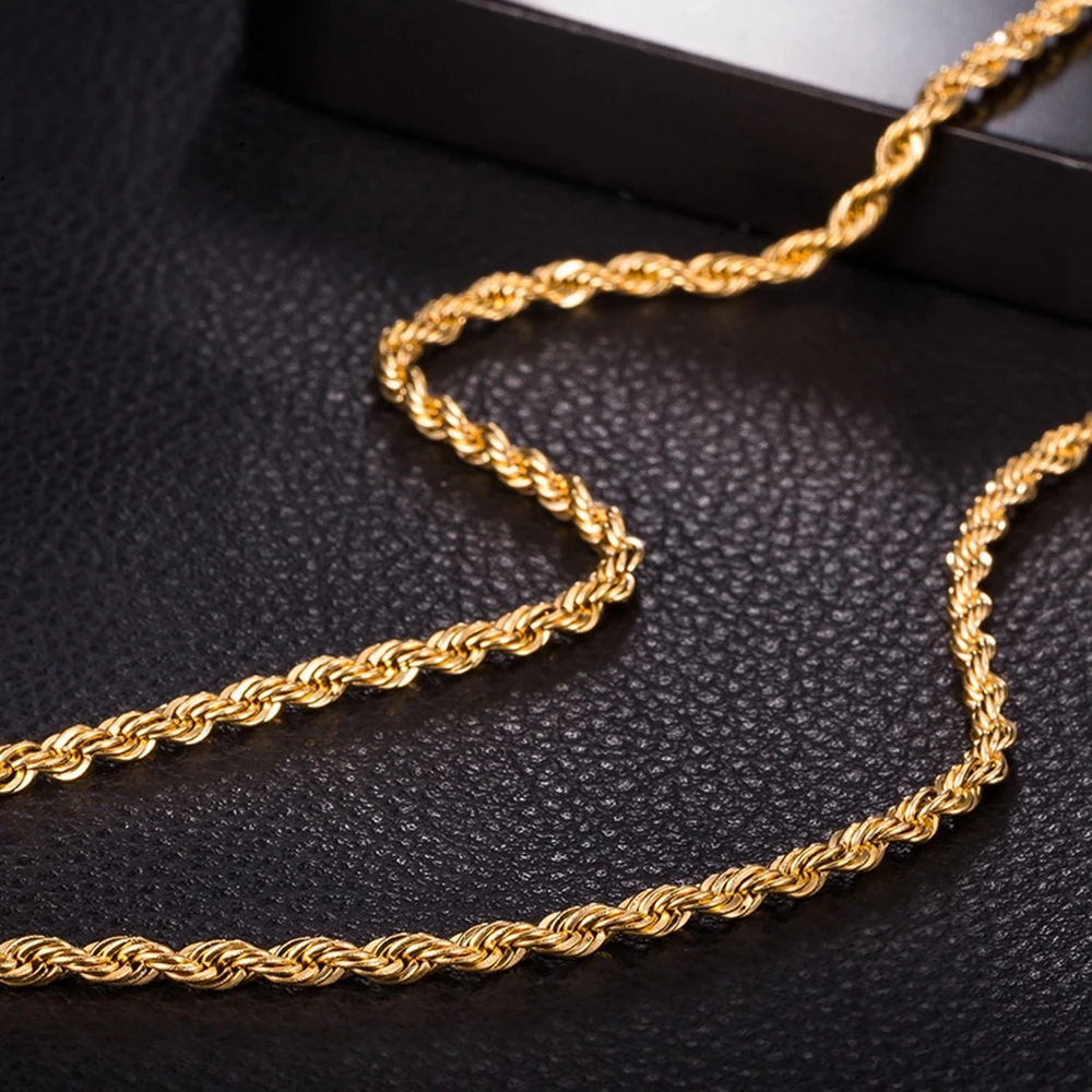 

3mm Thin Rope Chain Necklace for Women Men 18k Yellow Gold Filled Classic Twisted Knot Necklace Jewelry Gift 45cm Long