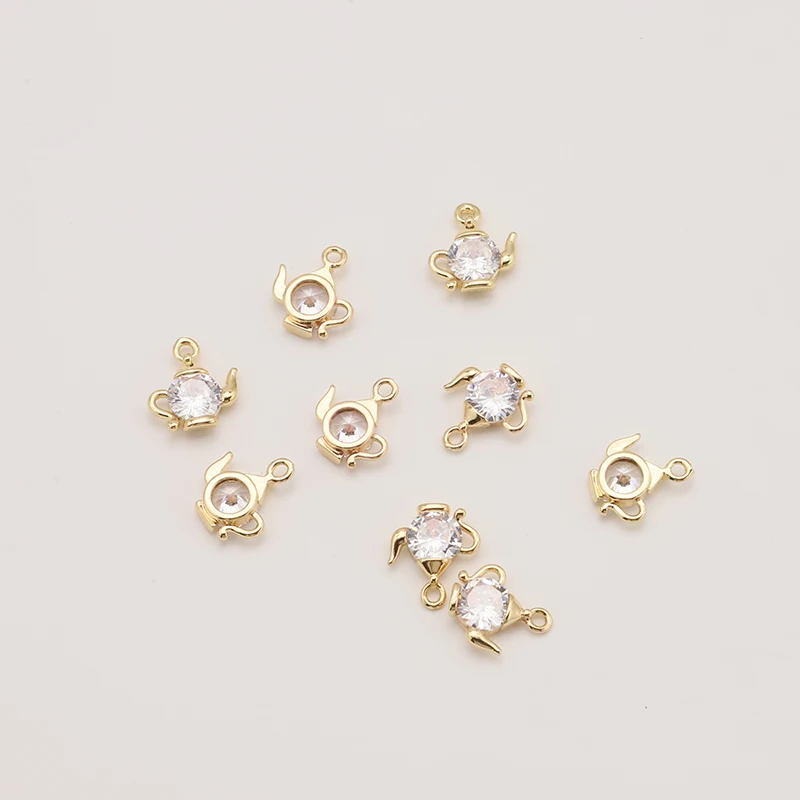 

5Pcs Shining Small Teapot zircon pendant Zircon Pendants Heart Crystal Charms for Jewelry DIY Making Accessories JA0588