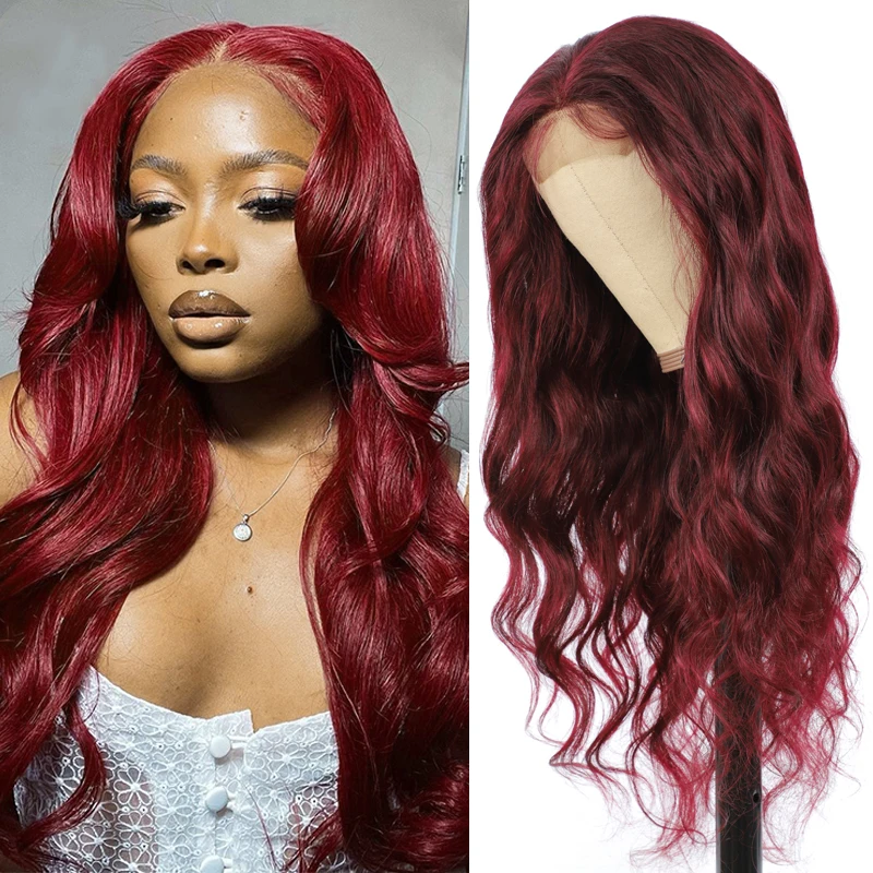 4X4 Lace Closure Human Hair Wigs 99J/Burgundy Colored Body Wave Lace Wigs Pre Plucked Brazilian Remy Hair Wig 150% Density