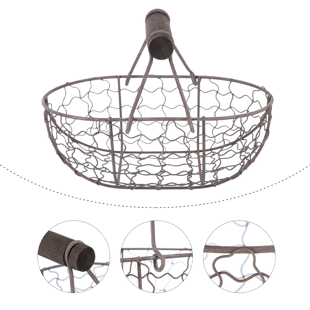 

2 Pcs Rustic Egg Basket Metal Holder Wire Fruit Baskets Kitchen Iron Decorative Storage Hand Display Vegetable