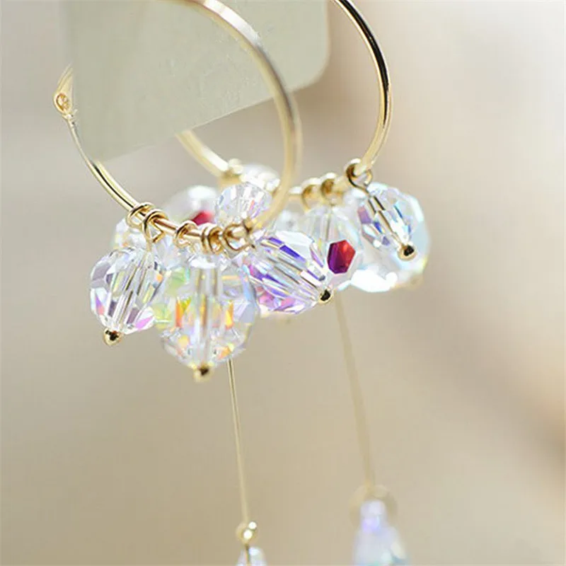 

Sparkling Crystal Tassel Hoop Earrings For Women 2022 New Beautiful Long Earings Jewelry Wholesale
