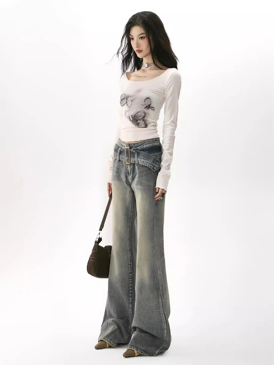 Футболка RORORIRI 90-х в стиле ретро с принтом бабочки длинными рукавами Женская