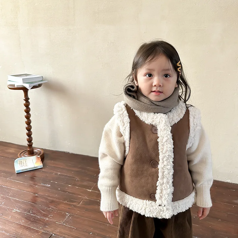 Winter Thickened Girls' Waistcoat Cardigan Top Baby Warm Clothes