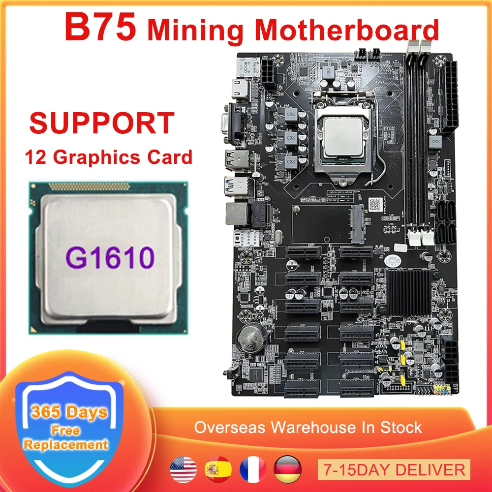 

BTC B75 Mining Motherboard CPU LGA 1155 DDR3 MSATA 12 PCIE PCI-E X1 X16 Support 12 GPU Graphics Card ETH Bitcoin Miner Rig