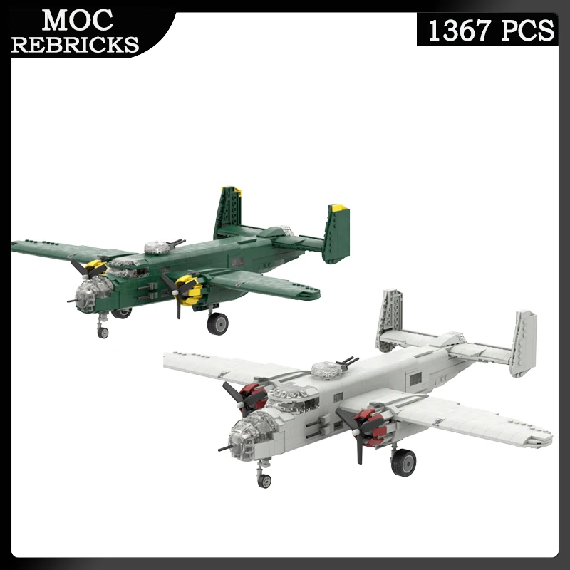 

WW II Military Weapons US B-25 Mitchell V2 Air Force Fighter MOC Building Block Aircraft Model Toys Brick Children Gifts