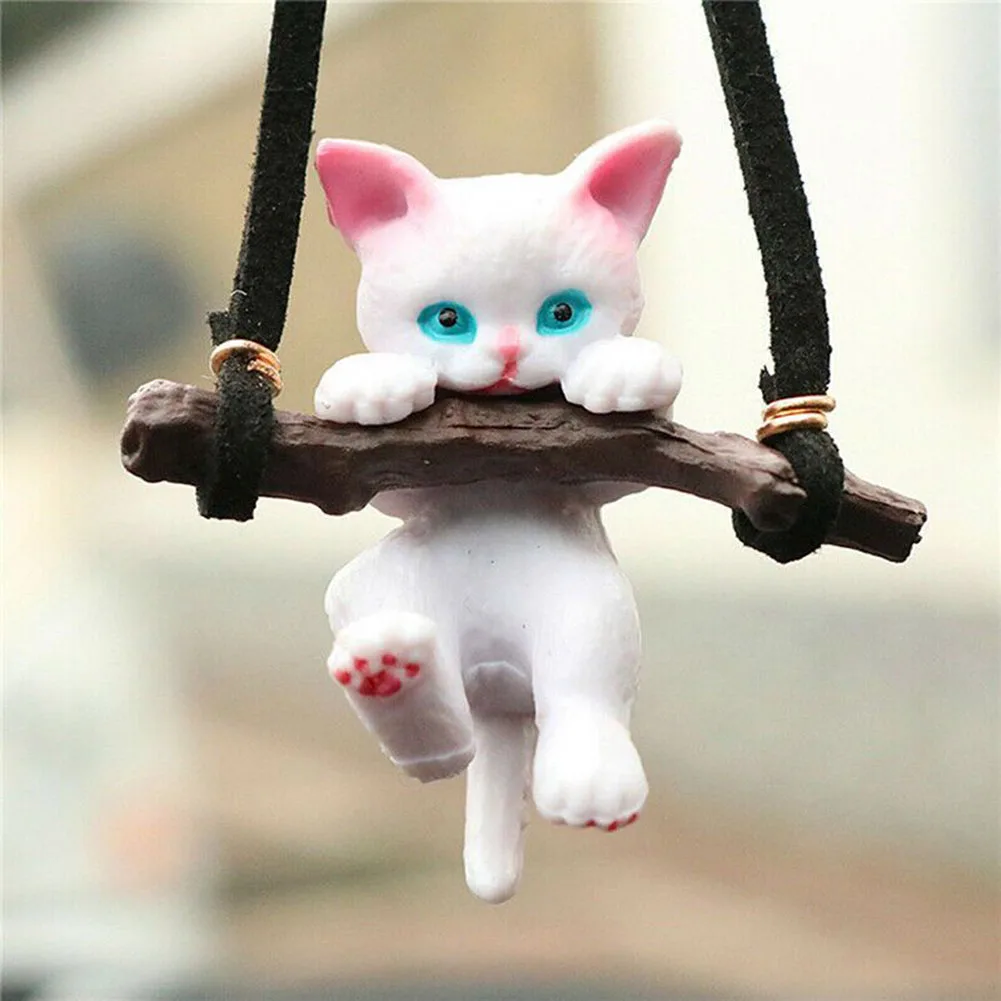 

1Pc Car Pendant Cute Branch Cat Ornament Rearview Mirror Pendant Decoration For Girls Car Interior Accessories