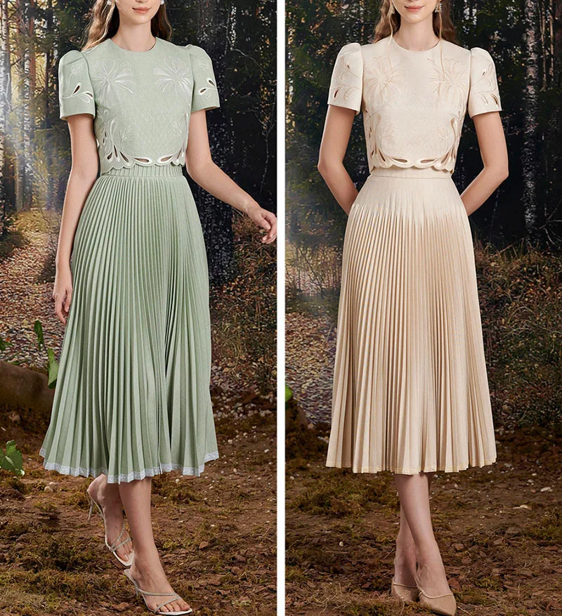 Женский винтажный комплект из двух предметов Плиссированная Юбка-миди и топ с