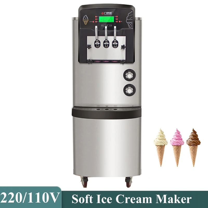 

Three Flavors Soft Ice Cream Machine Commercial Electric Ice Cream Makers Vertical Stainless Steel Sweet Cone Vending Machines