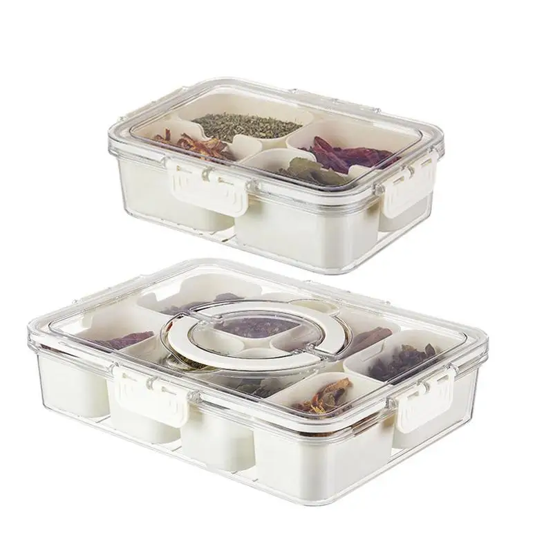 

Food Storage Container Box With 4 Or 8 Compartments Tray Transparent And Dustproof Avoid Mixing Spices For Kitchen Storage Jars
