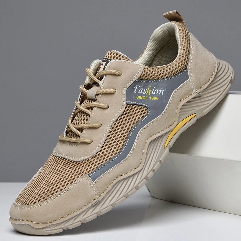 

New Breathable Mesh Men Casual Shoes Handmade Men Loafers Genuine leather Sneakers For Men Soft Men Brand Men Flats Shoes