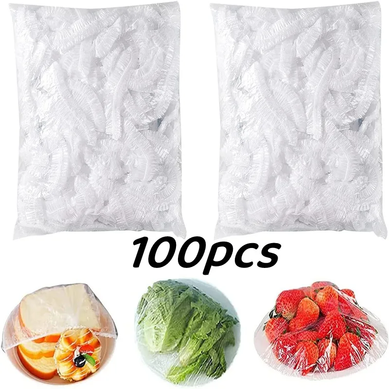 

100 шт. одноразовые пищевые крышки, кухонная многоразовая эластичная пластиковая обертка, пластмассовая сохраняющая свежесть, s-растягивающ...