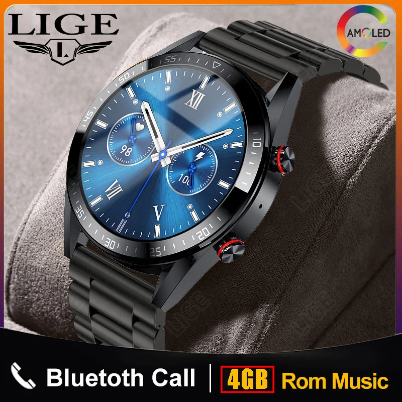 

LIGE 2022 NEW AMOLED Smart Watch Men 454*454 Always Display The Time Smartwatch Bluetooth Call For Android TWS Earphones IOS