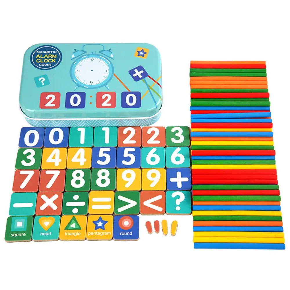 Preschool Clock Geometry Math Toy Early Education Mathematics Iron Box Counting Sticks Number Calculate