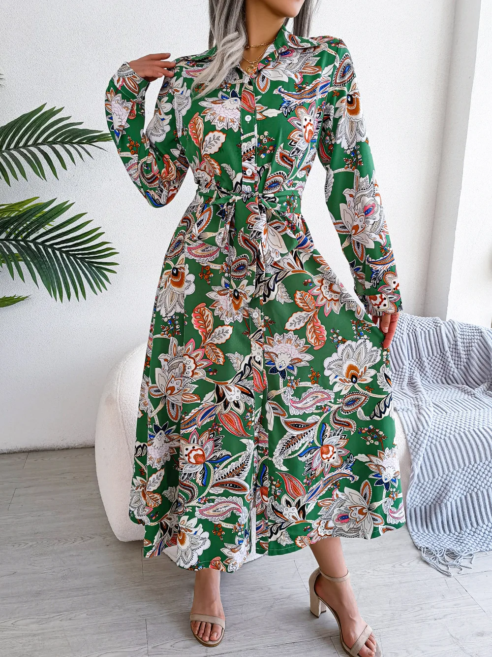 

Women's Printed Long Sleeved Collar T-shirt Dress, Casual Vestidos Para Mujer Vestidos De Verano Para M... Dresses For Women