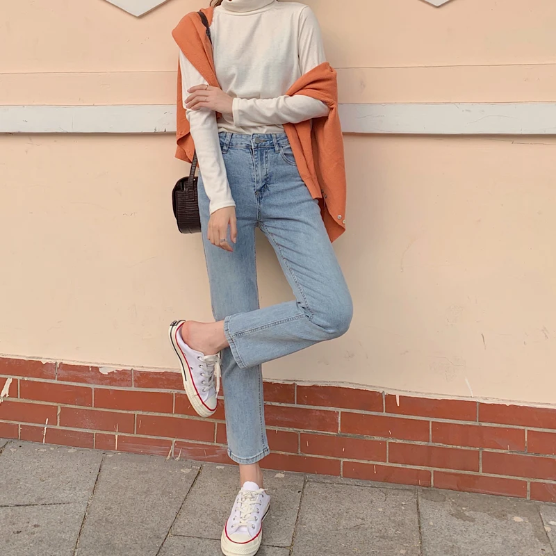 

DD3031 New retro high-waisted slim all-match small cropped trousers jeans