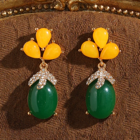 Золотые серьги-капли LOVE GREEN LIVE GREEN с агатом