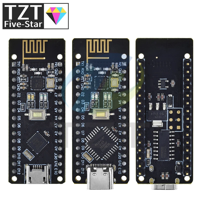TZT RF-Nano для Arduino Nano V3.0 Micro USB плата ATmega328P QFN32 5 в 16 м CH340 интегрированная NRF24l01 + 2 4G