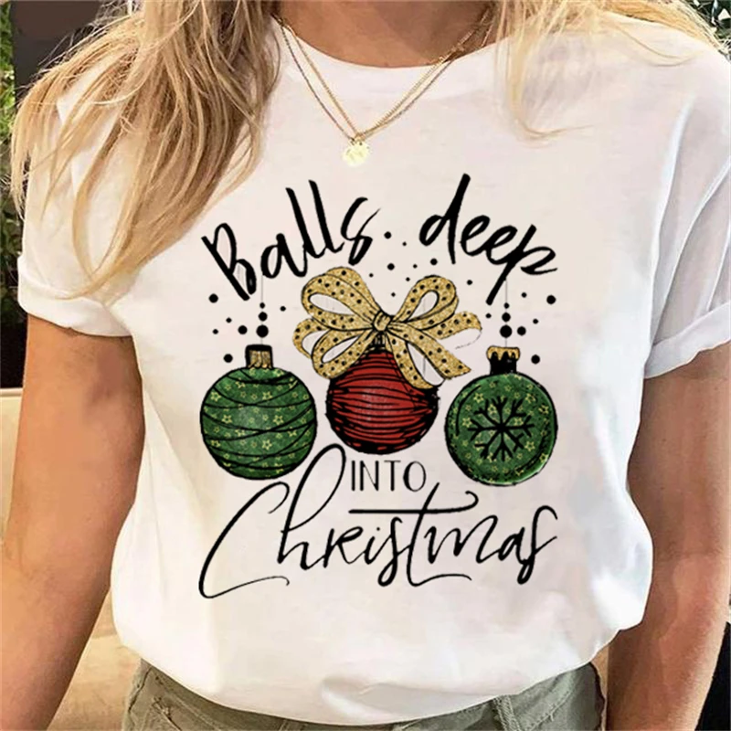 2022 Christmas Women T-shirt Letters Casual Style Short Sleeve T Shirt Fashion Print Streetwear Cartoon Pattern Y2k Clothes Tops