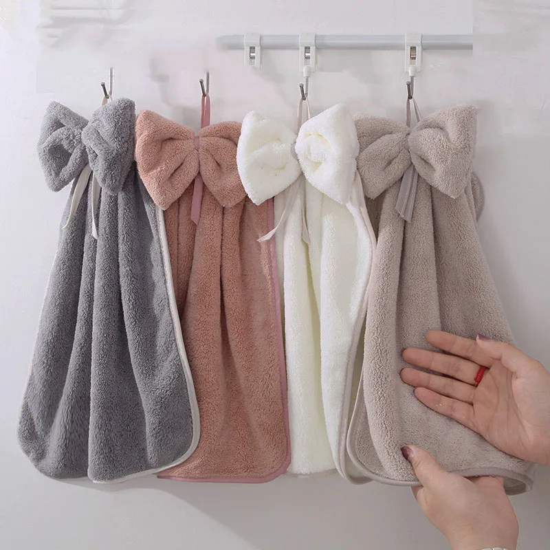 

Super Absorbent Hanging Type Towelette Home Decora Dual Purpose Coral Velvet Hand Towel Bathroom Supplies