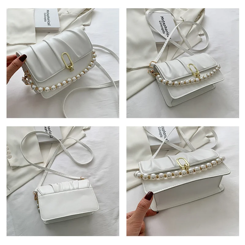 Fashion Luggage &Bags Women's Handbags Crossbody Summer Foreign Style Pleated Pearl Saddle PU Bag Casual  Ladies Bolsos