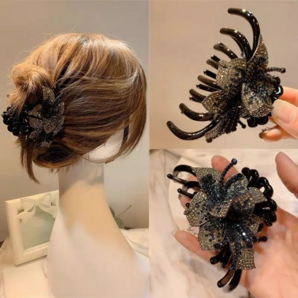 

Ladies Headpiece Flower Barrettes Crystal Headwear Hair Grab Rhinestone Claw Clip