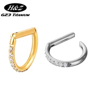 f136 titanium piercing nose ring septum hoop zircon d shape segment ring concha hinged segment daith helix tragus body jewelry