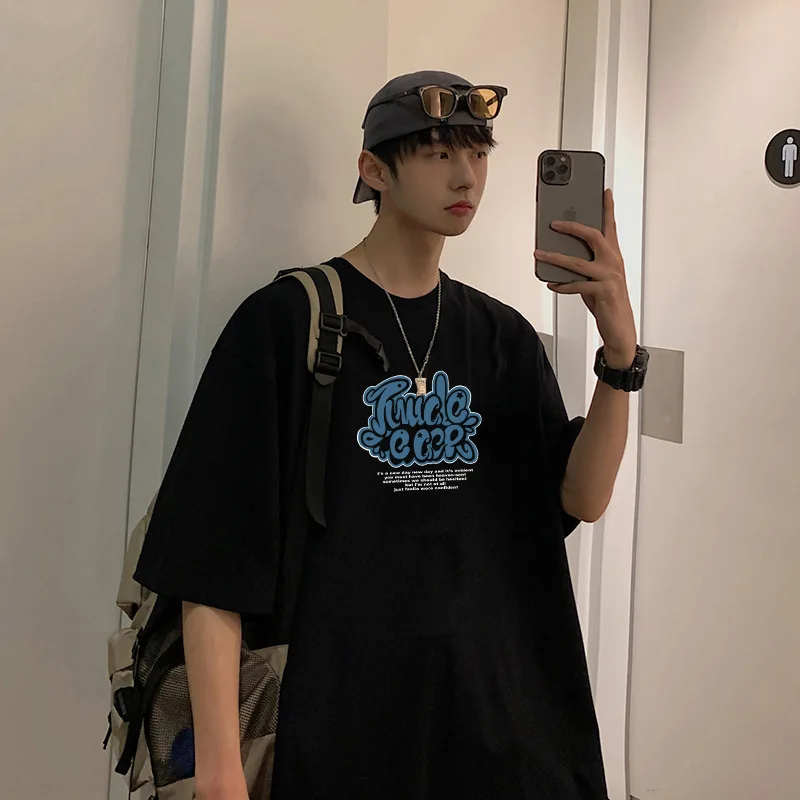 

Футболка мужская с граффити и принтом алфавита, Модный повседневный Свободный Топ в стиле оверсайз, с коротким рукавом, в стиле Харадзюку