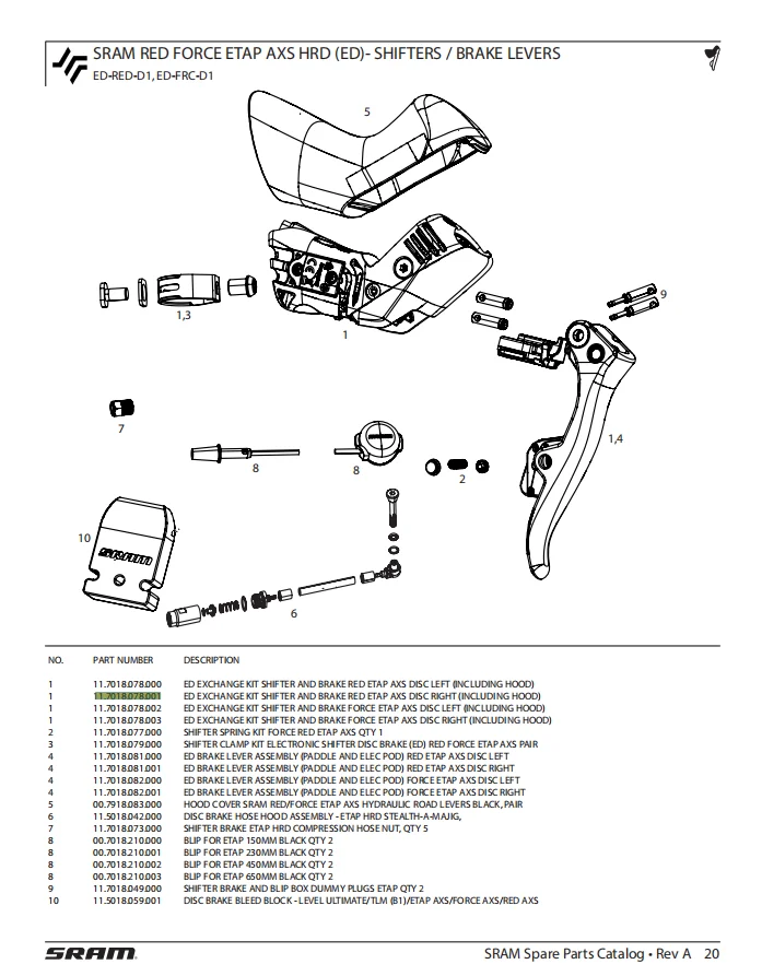 SRAM 11.7018.078.001 ED EXCHANGE KIT RED ETAP AXS RIGHT 2022 WK27 Repair Parts Road Bike Accessories