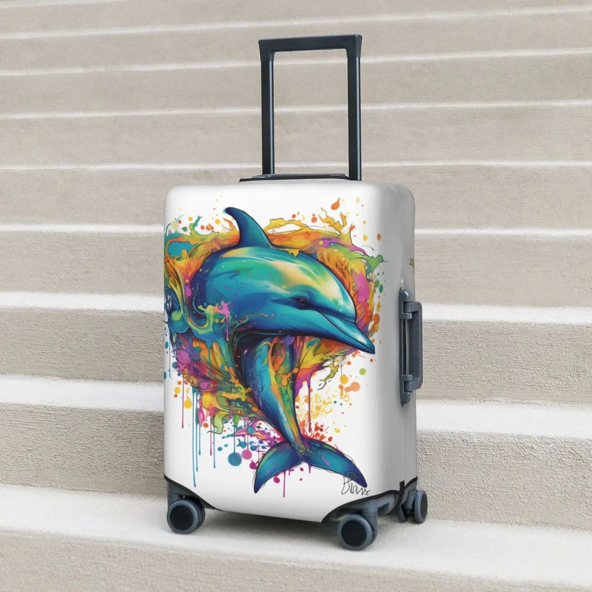 

Dolphin Suitcase Cover Flight Grafitti Psychadelic Useful Luggage Accesories Cruise Trip Protection