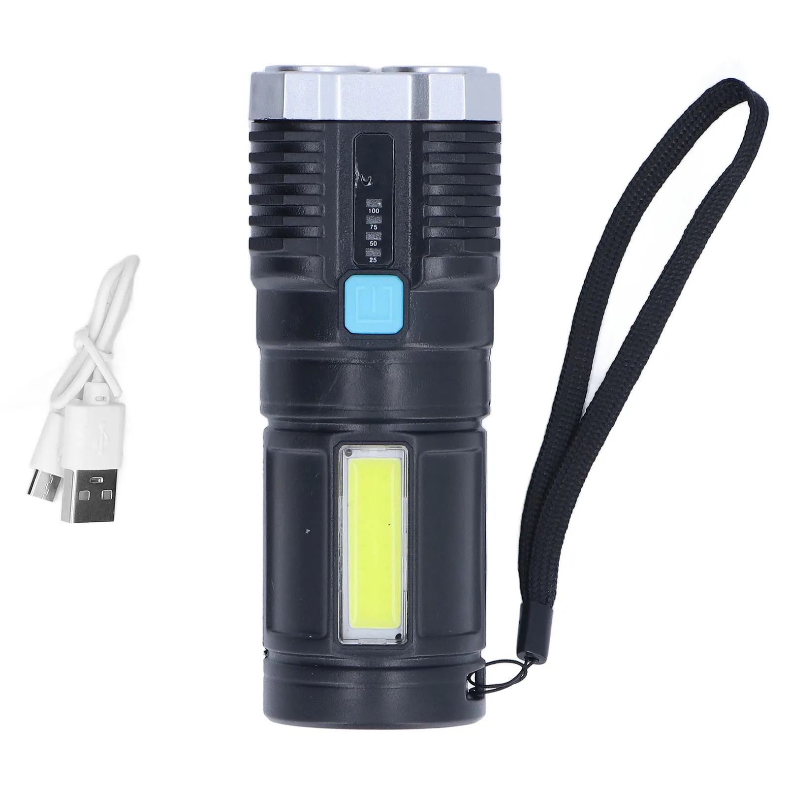 

Quad Core Bright LED Flashlight USB Rechargeable Outdoor Multi Functional Spotlight with Battery Indicator