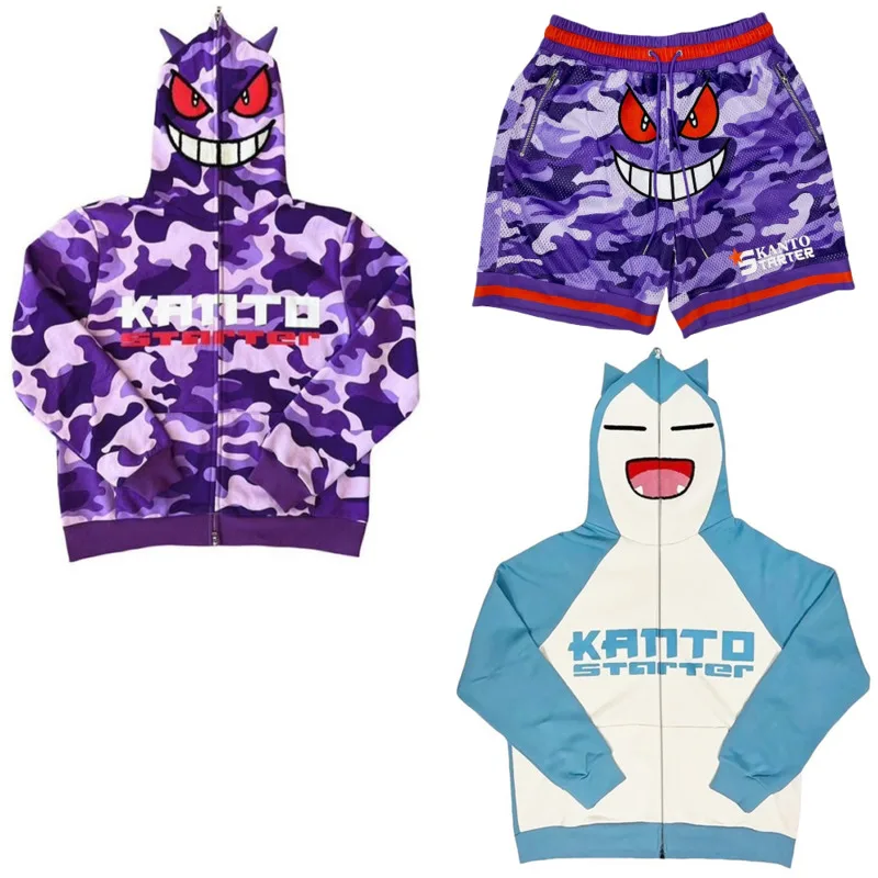 Уличная одежда Pokemon Gengar Y2k винтажные толстовки на молнии с демоном куртка свитшот