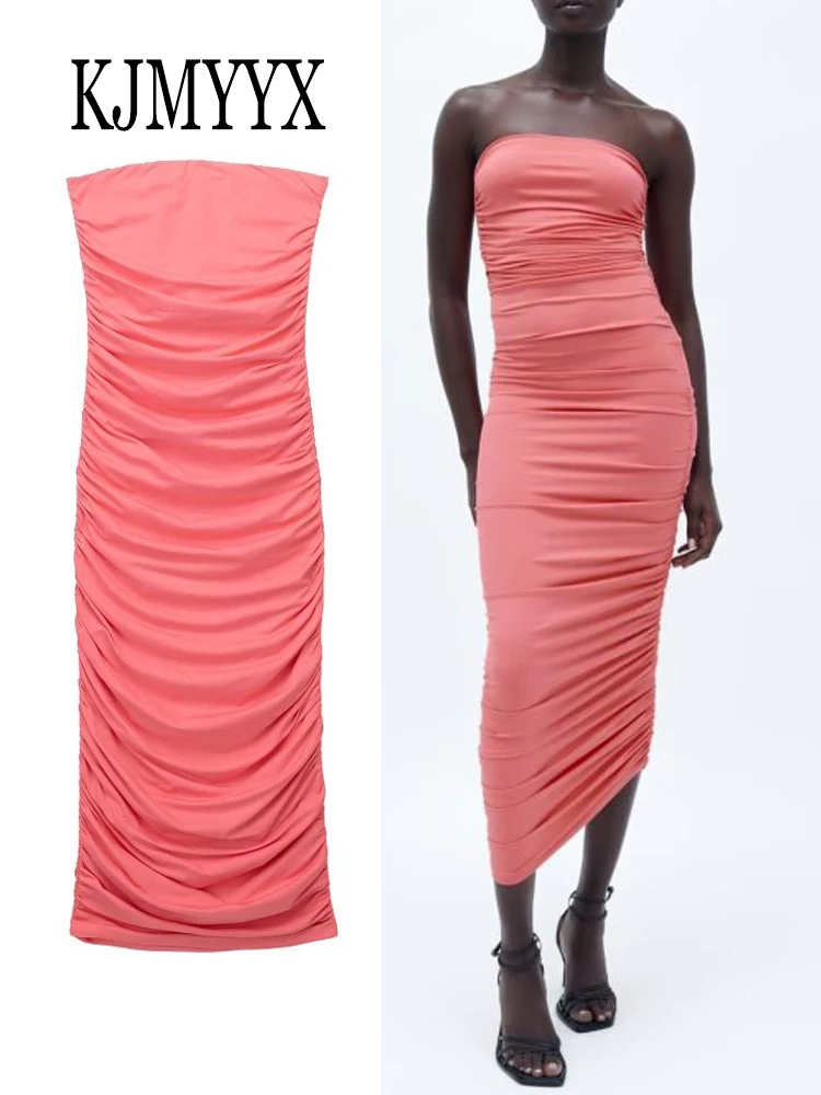 

KJMYYX Summer Midi Dress Woman Off Shoulder Bodycon Dress Women Strapless Chic Long Dresses For Women Backless Sexy Party Dress