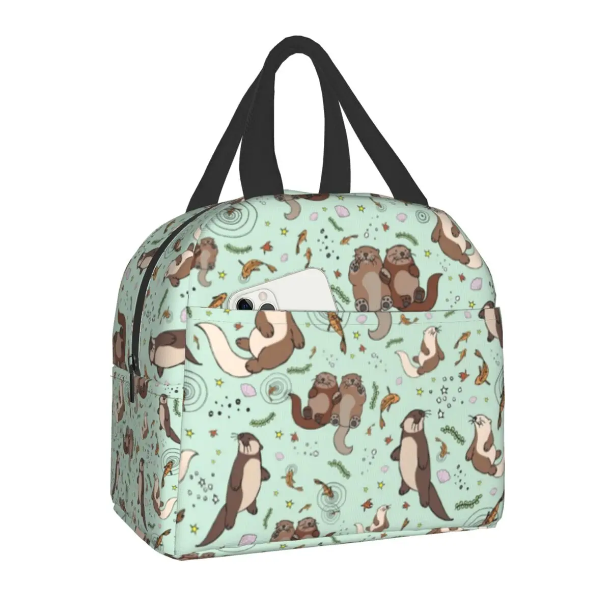 

Custom Otters In Blue Lunch Bag Men Women Warm Cooler Insulated Lunch Boxes for Adult Office