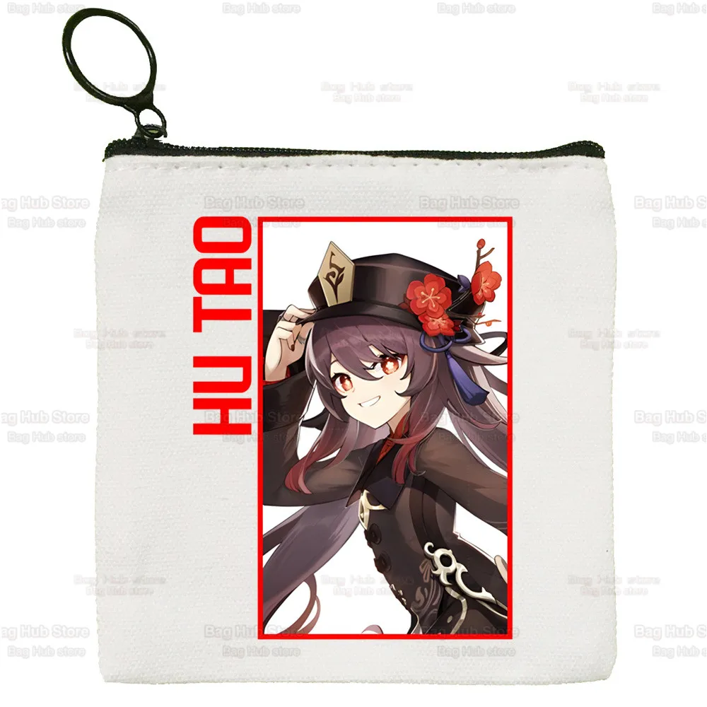 Hu Tao And Ghost Coin Purse Vintage Mini Wallet Change Keys Card Storage Genshin Impact Game Anime Card Bag Zipper