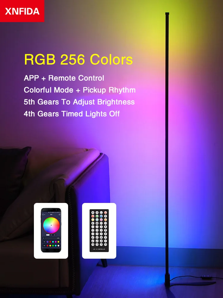 

APP Remote Control RGB 256 Colors Floor Lamps For Living Room Sound Wave Smart Atmosphere Light LED Corner Lampara De Pie